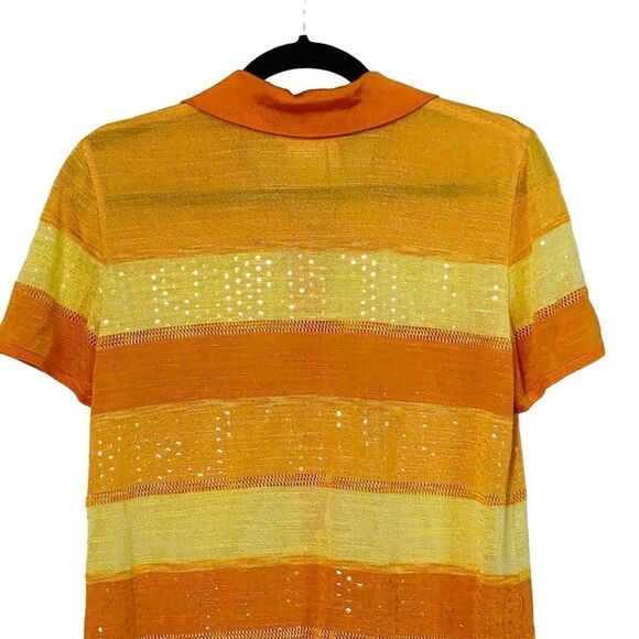 Vtg Escada Margaretha Ley Orange Yellow Stripe Knit Button Up Top Sz EU 34 US S - Picture 7 of 14